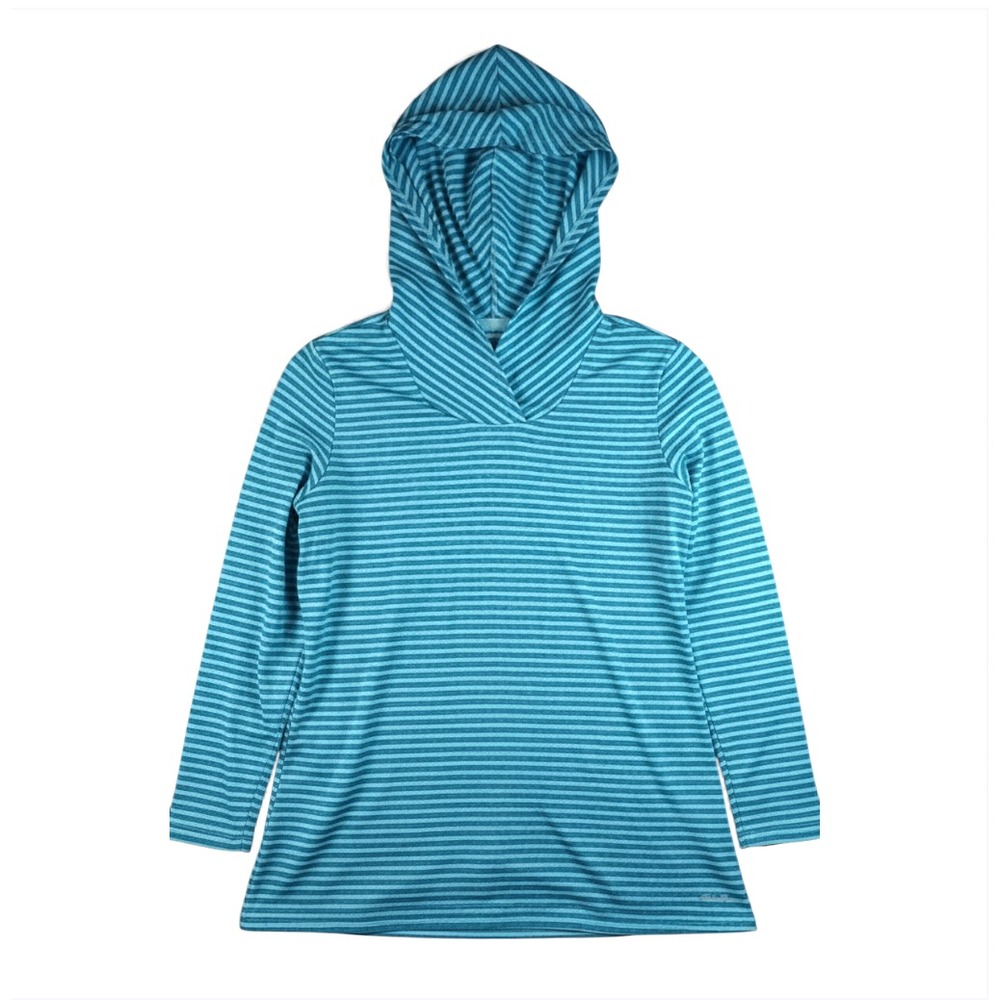 EDDIE BAUER Blue Stripe Hoodie Shirt Top TRAVEX VENTED FABRIC Breathable Dry L